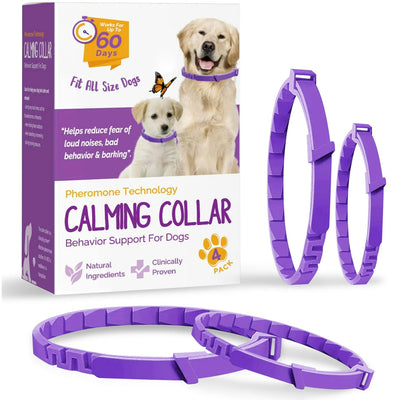 Dog Calming Collars – 4 Pack (Lasts 60 Days) | Adjustable for Small, Medium & Large Dogs