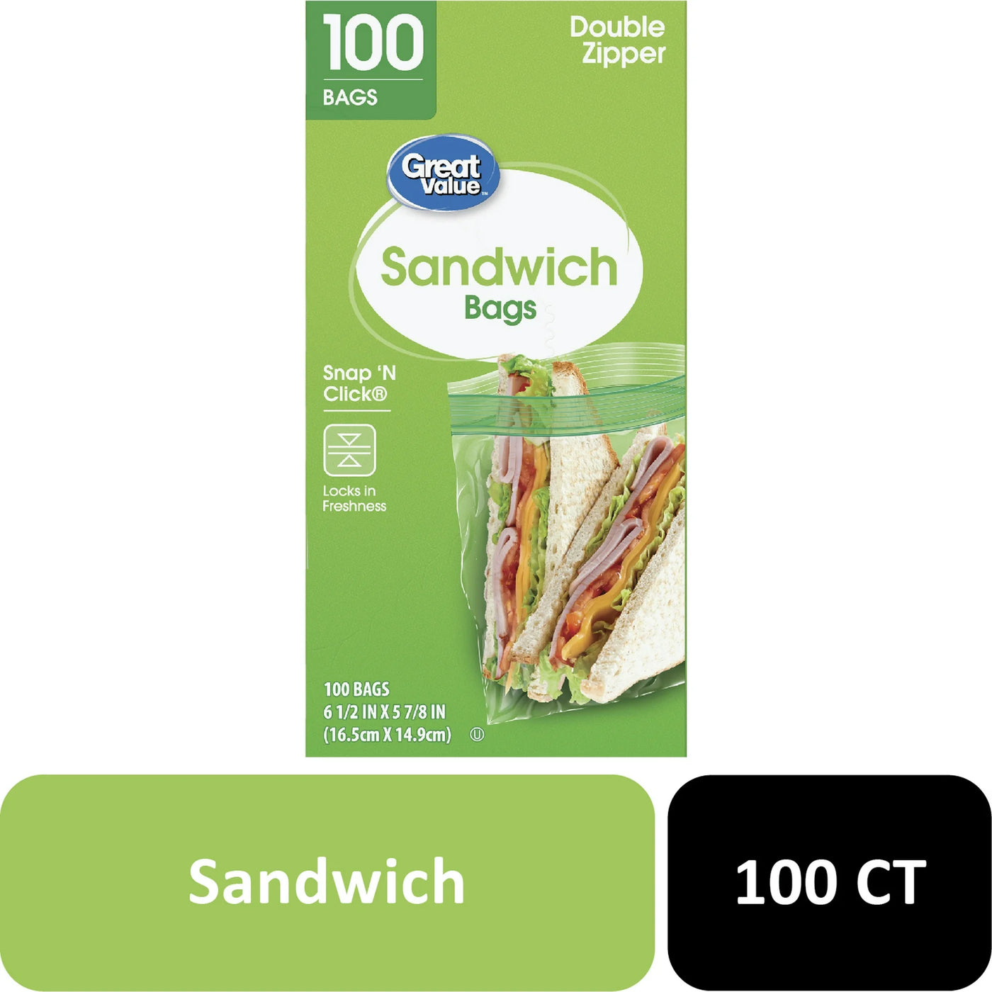 Great Value Fresh Seal Double Zipper Sandwich Bags – 100 Count